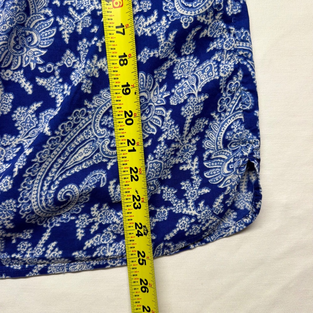 J.Crew Blue Paisley Print Long Sleeve Tunic Blouse XS Coastal Boho Resort Top - Picture 7 of 8